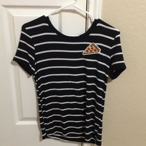 Striped top with pizza on it